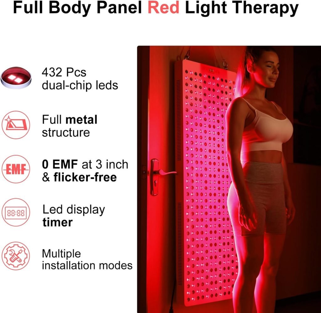 BONTANNY Red Light Therapy Device for Face/Body, Red Near Infrared 660nm 850nm with Timer 60 Clinical Grade LEDs High Power Panel lamp for Skin Pain Relief Anti-Aging Improve Sleep(100W)