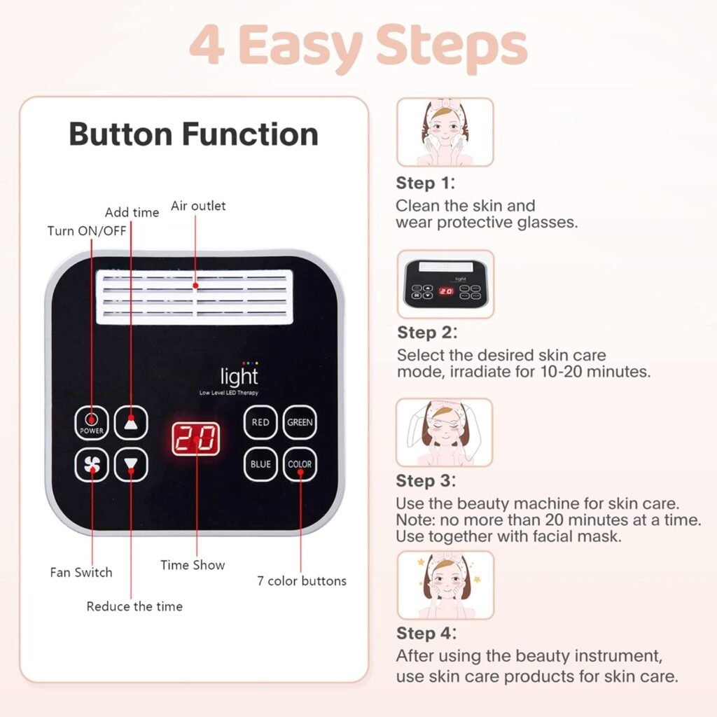 Led-Light-Therapy, Red Light Therapy for Face 7 in 1 Colors LED Facial Skin Care Tool Facial Neck Body Hand Skincare Mask