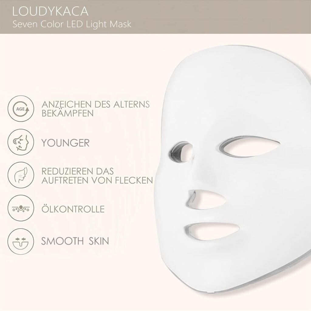 LOUDYKACA Led Face Mask Light Therapy, Red Light Therapy for Face, 7-1 Colors LED Facial Skin Care Mask