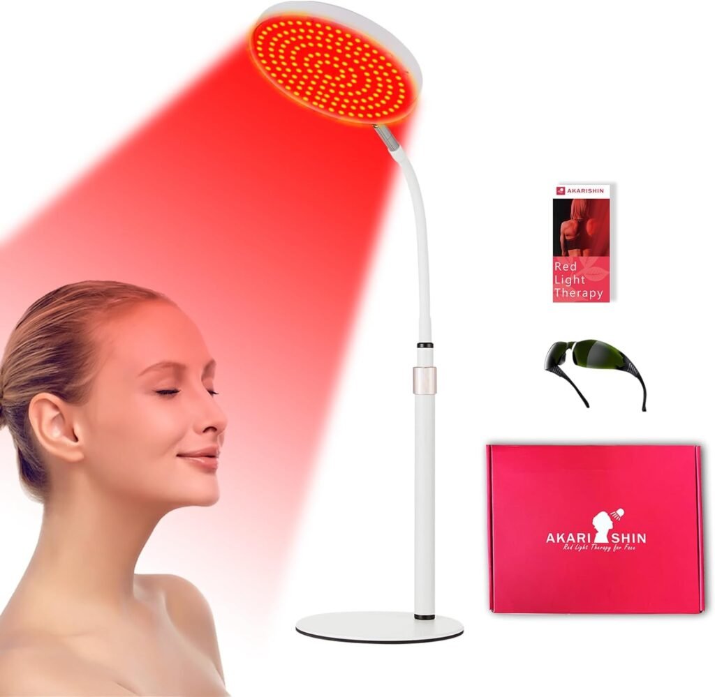 Akarishin Red Light Therapy Lamp for Face- Facial and Body Treatment with Adjustable Height Stand, 120 LEDs, 590nm, 660nm, 660nm+940nm - Alleviate Muscle Soreness, Skin Vitality