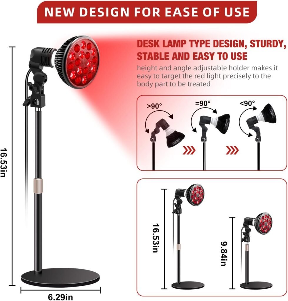 Aumtrly Red Light Therapy with Adjustable Stand, Upgrade 660nm Red and 850nm Near Infrared Red Light Therapy for Body and Face Use, 36W Red Light Therapy Lamp