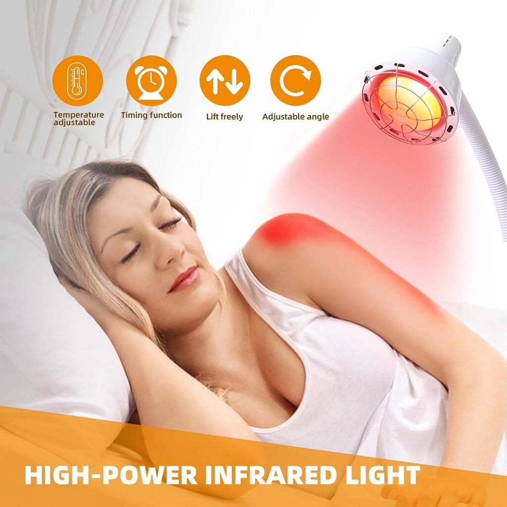 LHCYLDQ Infrared Light,275W Red Near Infrared Heat Lamp for Relieve Joint Pain and Muscle Aches,Adjustable Red Light Standing Lamp Set（White）