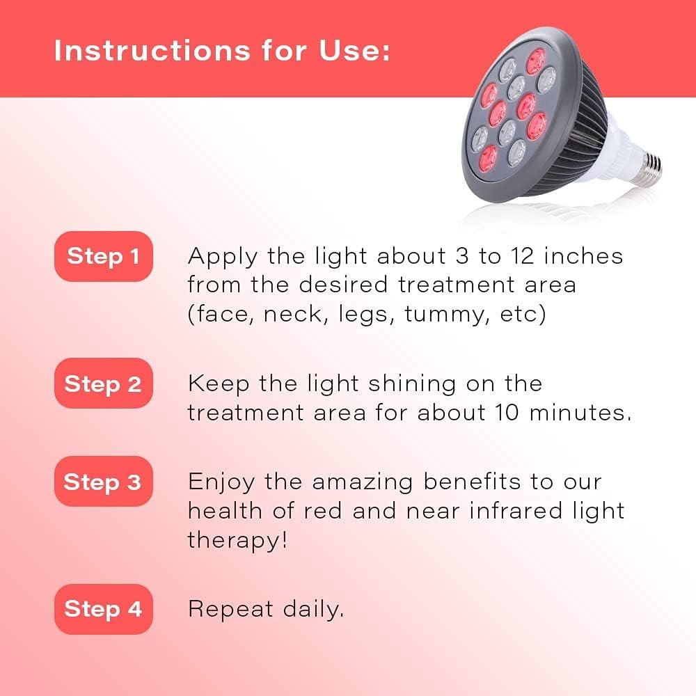 Red Light Therapy Device Red Near Infrared 660nm 850nm. 12 LEDs. High Irradiance for Skin Health, Pain Relief, Anti Aging, Muscle Recovery, Performance, Energy. Handheld, Power Cord Included. HG24.