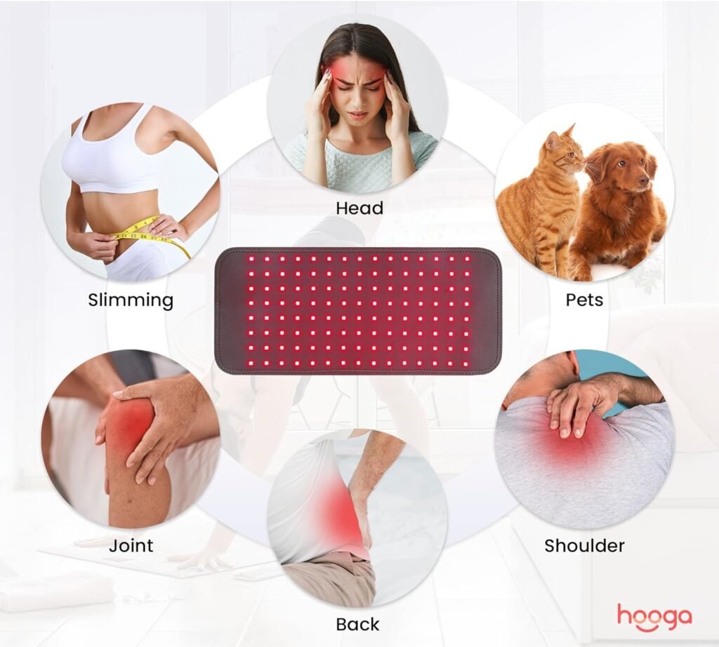 Red Light Therapy Wrap by Hooga, Infrared Light Therapy Belt, 120 LEDs, Red Light Therapy for Pain Relief, Recovery, Energy. Use On Back, Neck, Shoulder, Waist, Wrist for Men and Women