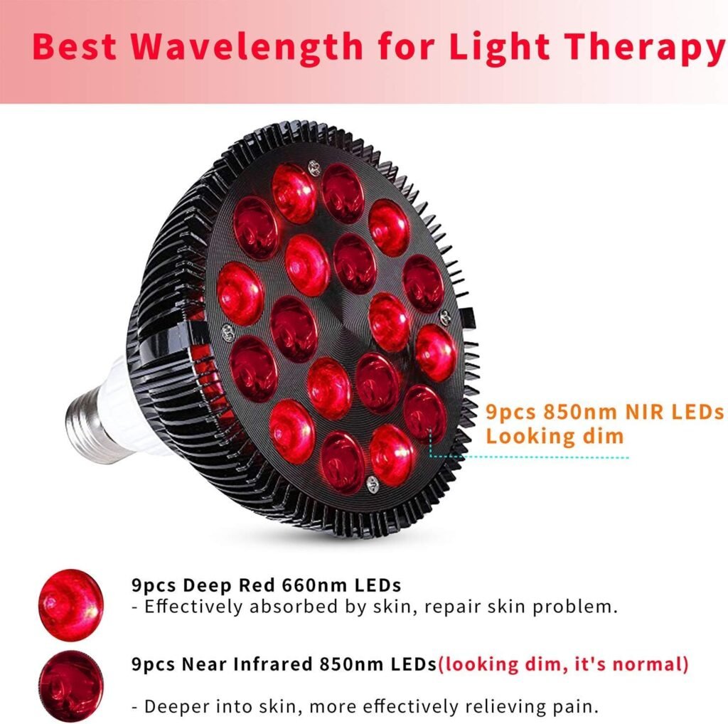 Wolezek Red Light Therapy Bulb with Lamp Holder, 660nm Red and 850nm Near Infrared Combo , Therapy Device for Skin Care Pain Relief